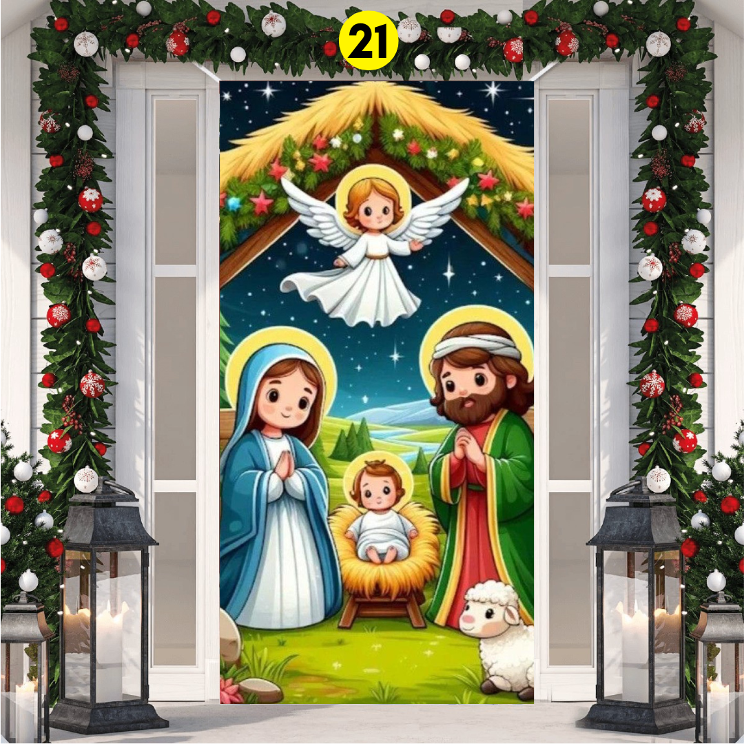Fundas Navideñas para Puertas - Sirve para puerta hasta de 2.10m de alto, material elástico🎄HOY 30% DCTO