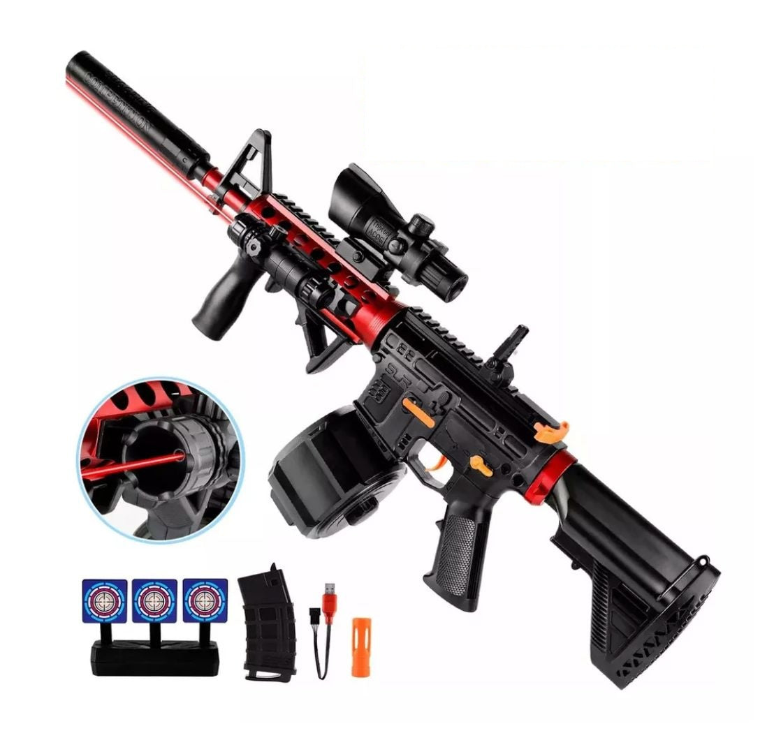 Rifle Lanzador de Hidrogel M416 con linterna y alcance de 15m- INCLUYE municiones, silenciador, batería y ACCESORIOS 🎁HOY 30%DCTO