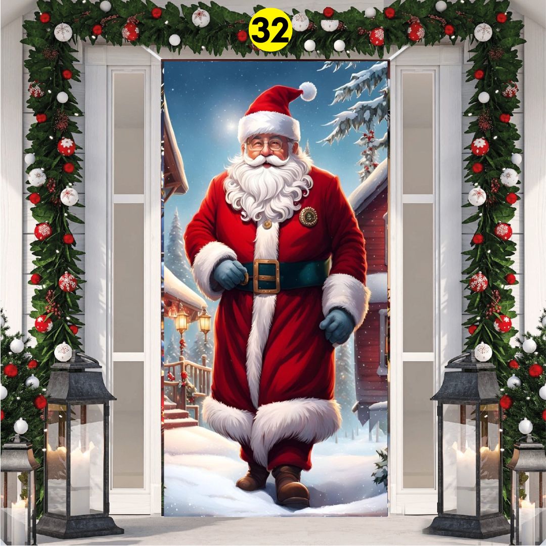 Fundas Navideñas para Puertas - Sirve para puerta hasta de 2.10m de alto, material elástico🎄HOY 30% DCTO