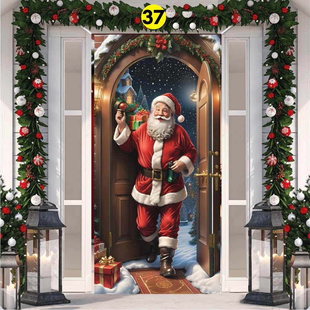 Fundas Navideñas para Puertas - Sirve para puerta hasta de 2.10m de alto, material elástico🎄HOY 30% DCTO