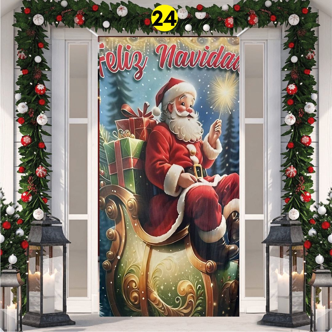 Fundas Navideñas para Puertas - Sirve para puerta hasta de 2.10m de alto, material elástico🎄HOY 30% DCTO