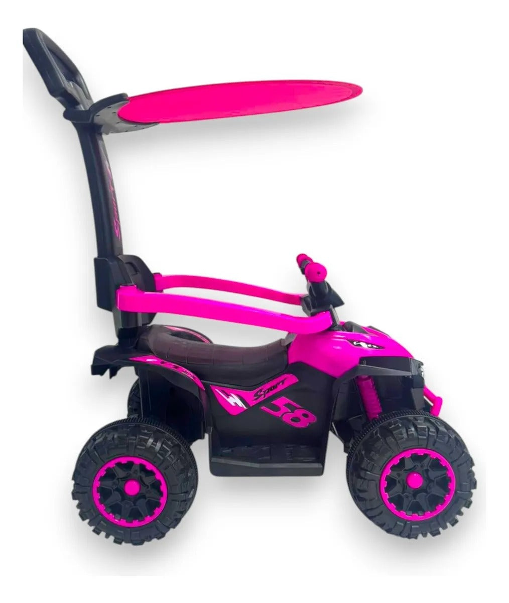 Cuatrimoto eléctrica con techo para niños de 1 a 3 años - El techo es desmontable y su batería recargable.