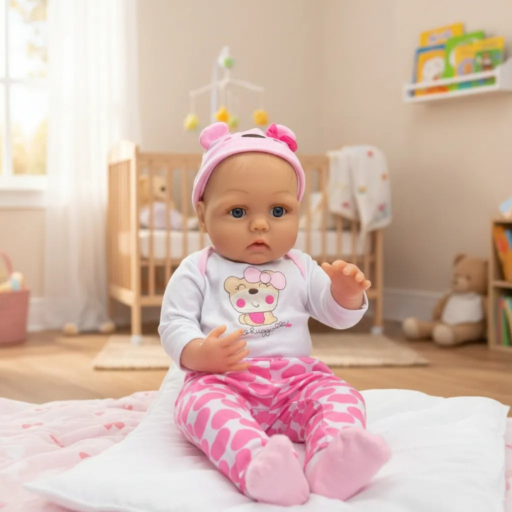 Bebé Reborn realista con ropita rosada - Mide 55cms y pesa 1200g
