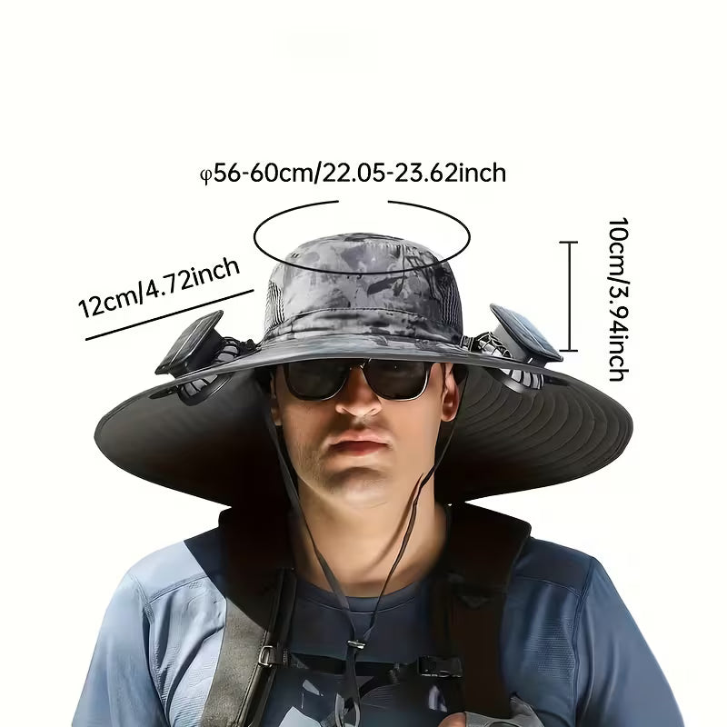 Sombrero de ala ancha con 2 ventiladores integrados - Protege del sol y refresca del calor