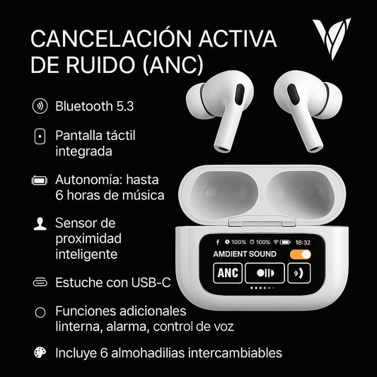 Audífonos inalámbricos tipo Airpods 2 Pro Gen con pantalla táctil - Compatible con Android y iPhone
