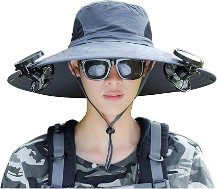 Sombrero de ala ancha con 2 ventiladores integrados - Protege del sol y refresca del calor