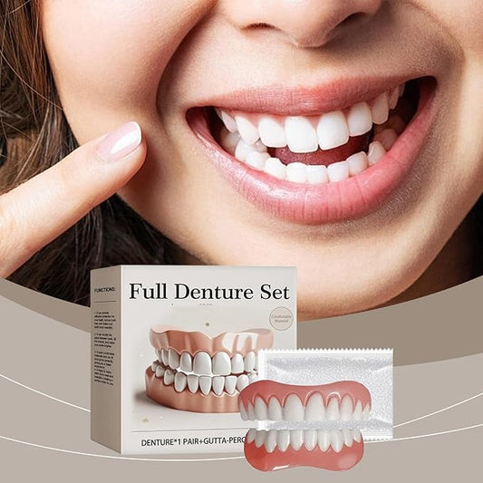 Prótesis dental realista en silicona quirúrgica (INCLUYE parte superior e inferior) - La puedes adaptar a tu dentadura