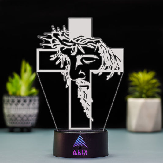 Lámpara LED con imagen de Jesús en la cruz - Mide 19cms de alto