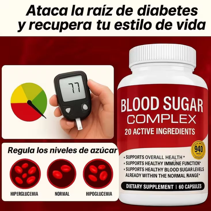 Blood Sugar x60 cápsulas - Suplemento para la diabetes: regula los niveles de azúcar en la sangre
