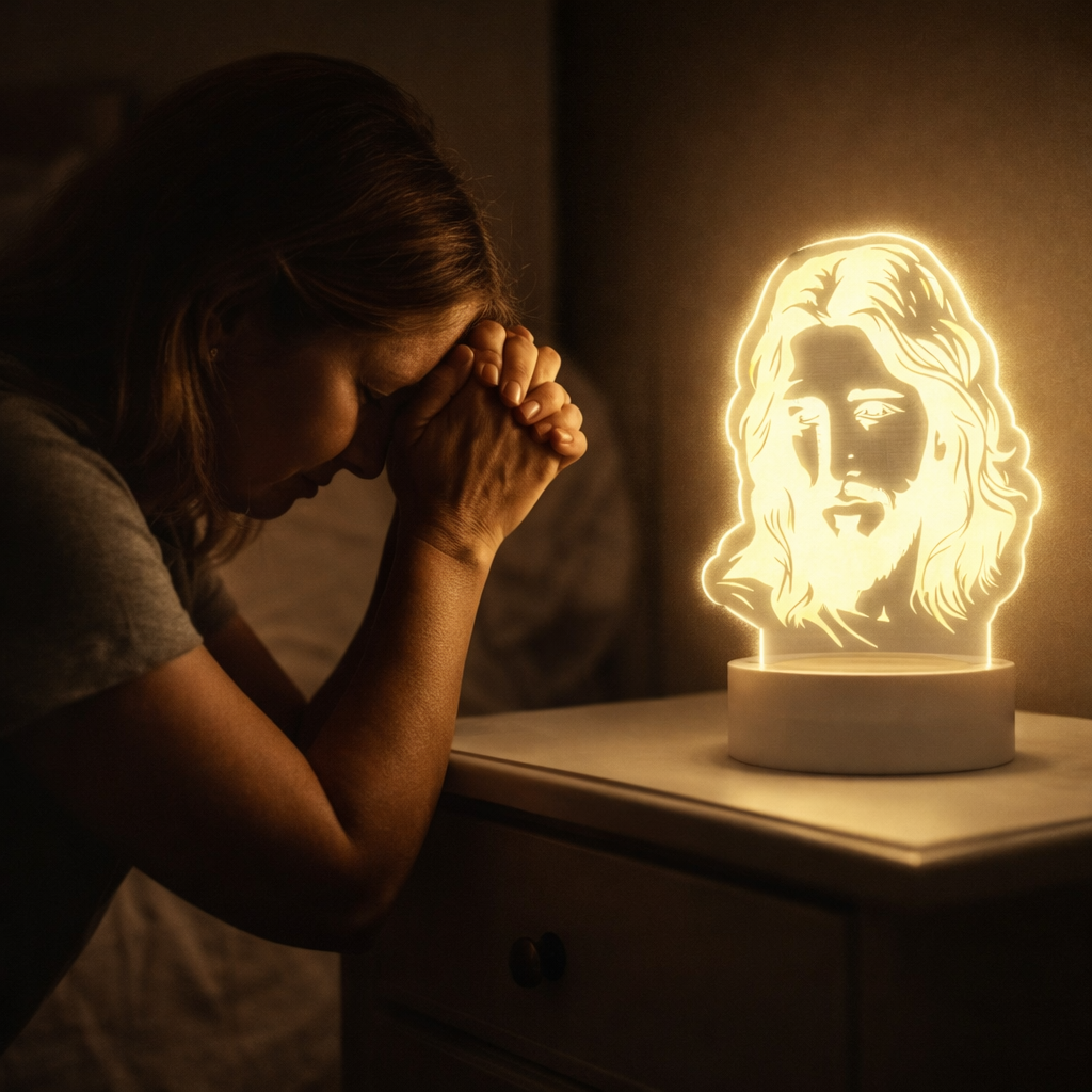 Lámpara LED con el rostro de Jesús - Mide 19cms de alto