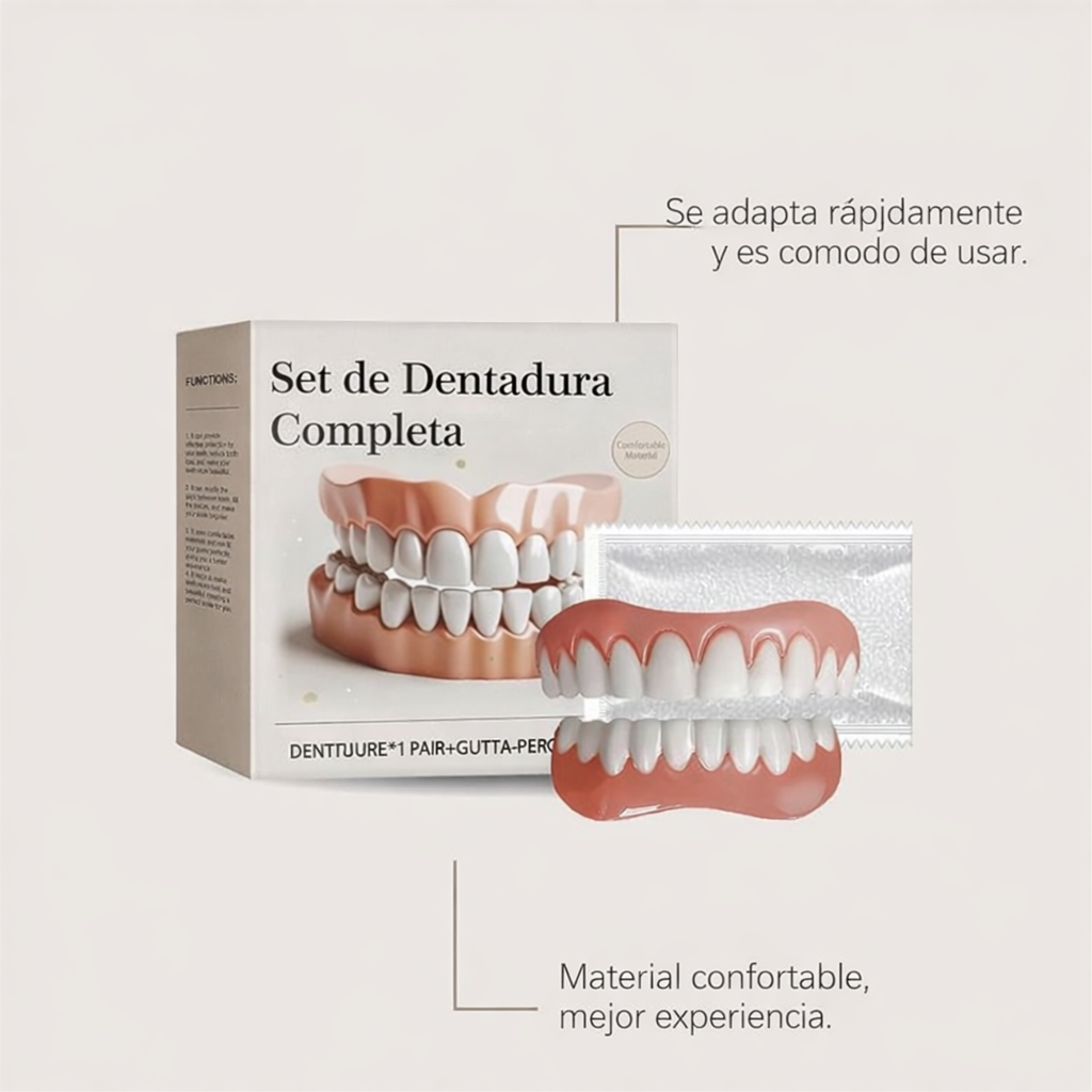 Prótesis dental realista en silicona quirúrgica (INCLUYE parte superior e inferior) - La puedes adaptar a tu dentadura