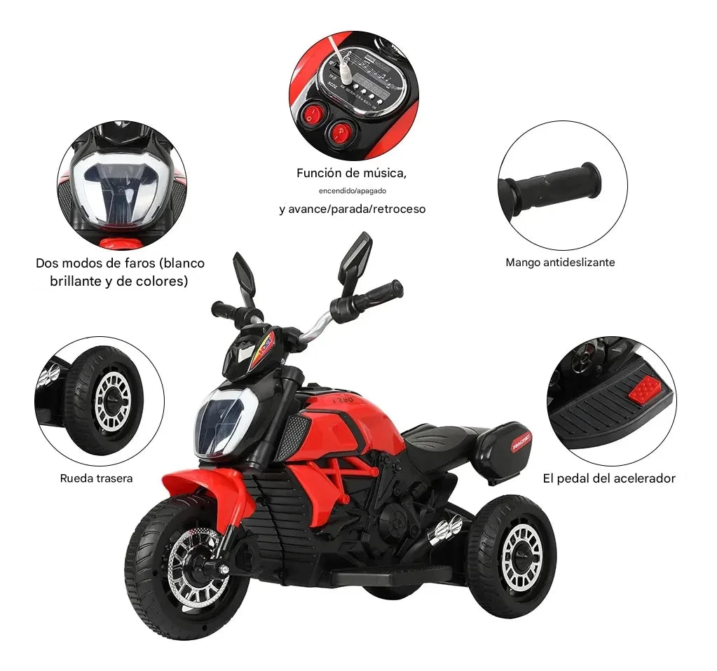 Moto Eléctrica Ducati de 3 ruedas para niños de 3 a 6 años - Con sonidos y luces🎁HOY 30%DCTO