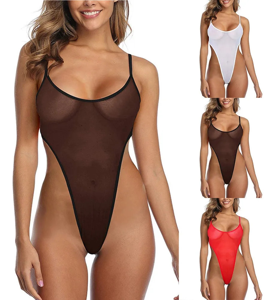 Body en malla Aura PACK X3 (Negro, blanco y rojo) - Con cintura alta y estilo hilo en la parte de atrás🔥Despierta la sensualidad