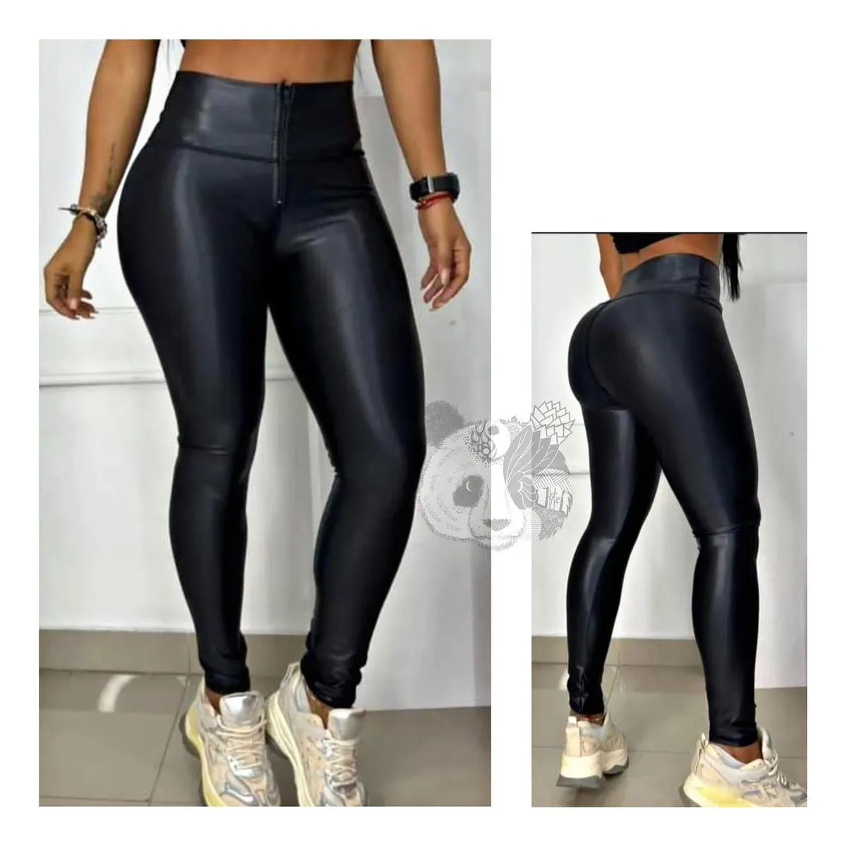 Pantalón negro ajustado en cuerina: de tiro alto y cierre frontal - Moldea tu cintura y levanta la cola