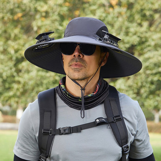 Sombrero ventilador doble turbo de ala ancha - Protege del sol y refresca del calor
