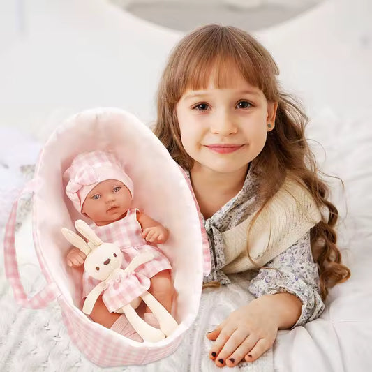 Muñeca Reborn realista con cuna - Mide 37cm x 20cm🎁GRATIS peluche de felpa