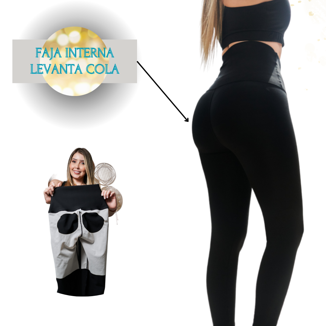 Pantalón negro efecto anticelulitis con faja en neopreno y efecto levanta cola