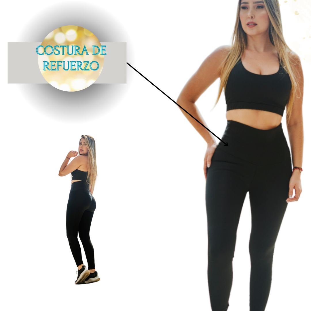 Pantalón negro efecto anticelulitis con faja en neopreno y efecto levanta cola