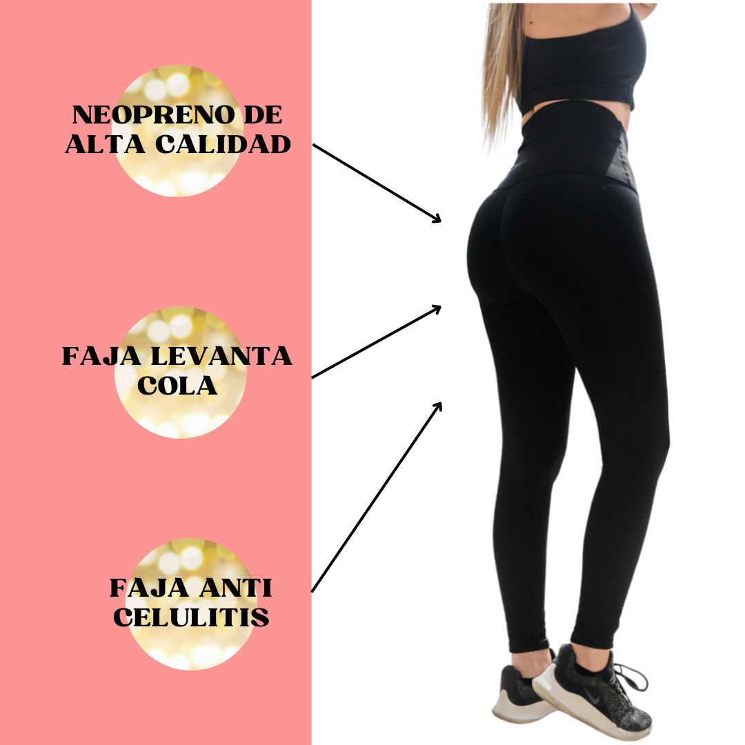 Pantalón negro efecto anticelulitis con faja en neopreno y efecto levanta cola