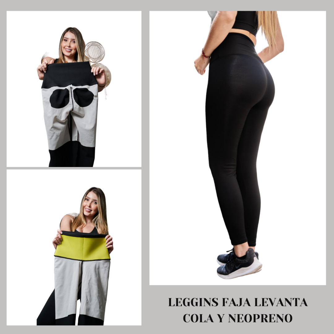 Pantalón negro efecto anticelulitis con faja en neopreno y efecto levanta cola