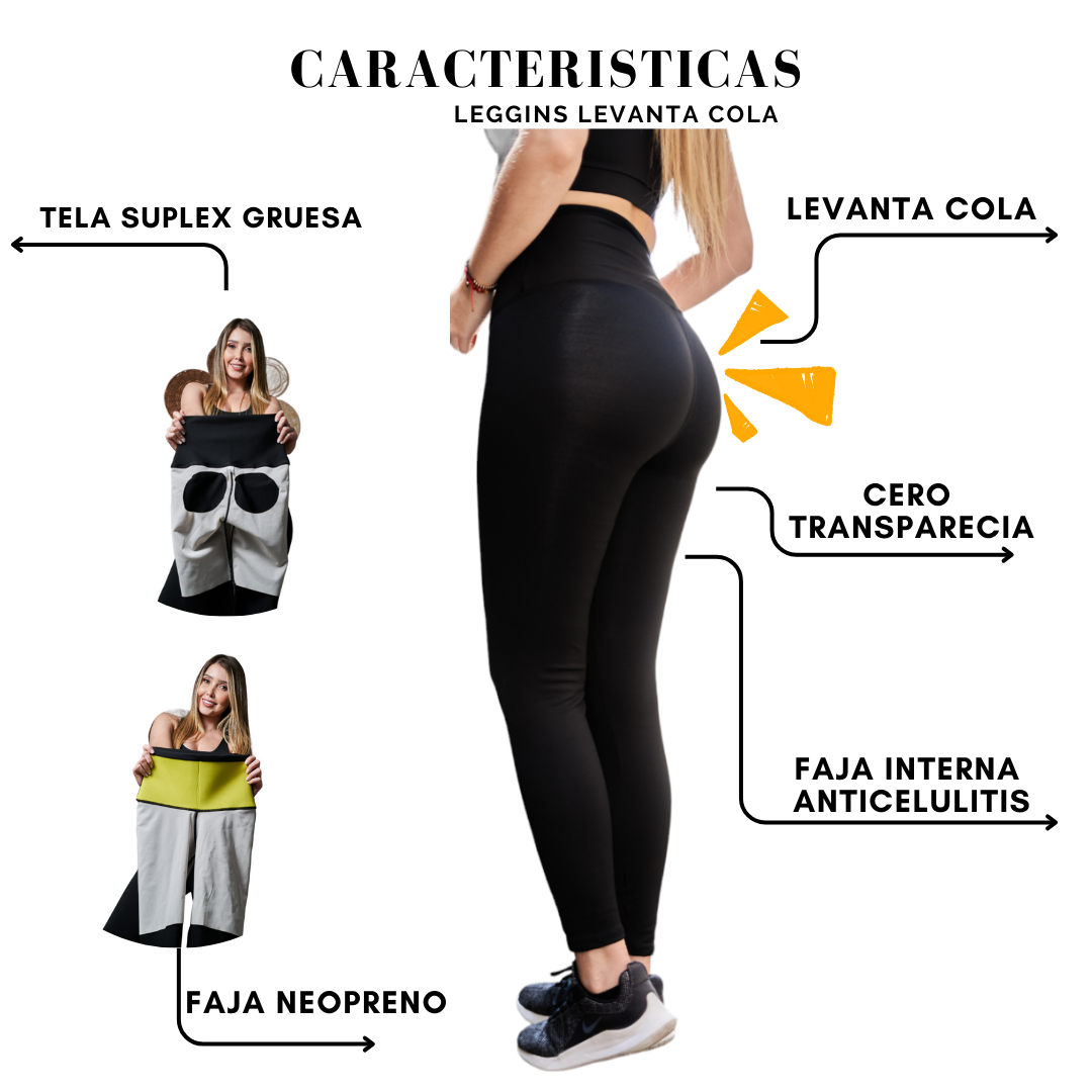 Pantalón negro efecto anticelulitis con faja en neopreno y efecto levanta cola