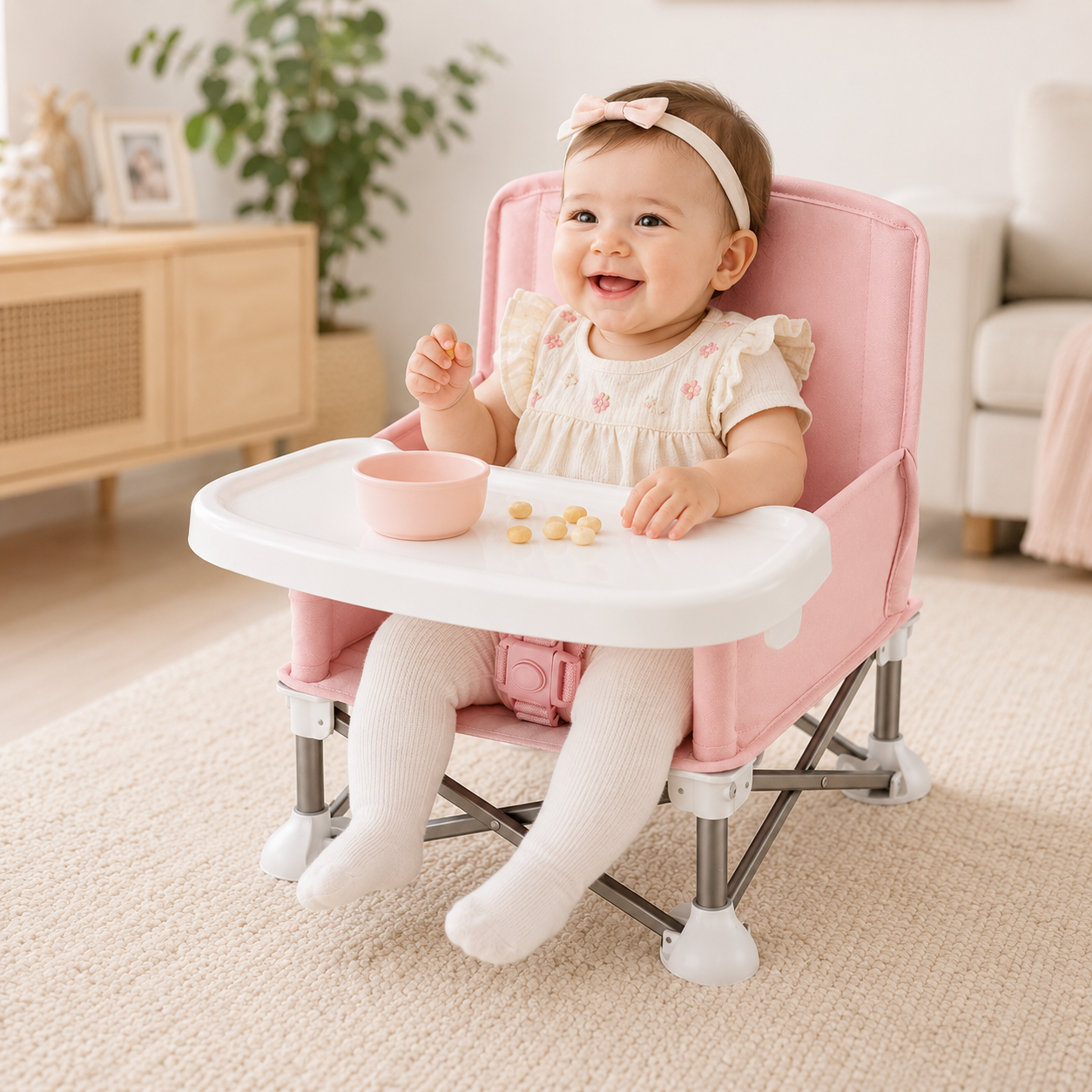 Silla plegable para bebés ajustable y comedero - Bebé cómodo y padres tranquilos