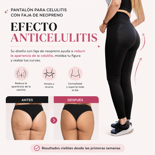 Pantalón negro efecto anticelulitis con faja en neopreno y efecto levanta cola